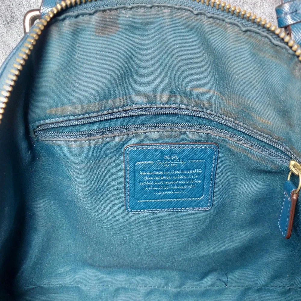 Coach Leather Satchel Crossbody Bag Dark Teal‎ Gold Hardware Top Handle